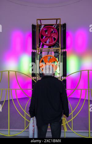 Venise, Italie - 7 mai 2024 : les étrangers partout 60e Biennale d'art de Venise à Venise. Techno Zen conçu par Márton Nemes au Pavillon hongrois. Multi Banque D'Images