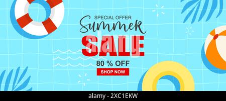 Fond de modèle de couverture de bannière de vente d'été. Offre spéciale de réduction sur la piscine d'été. Illustration de Vecteur
