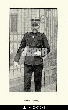 Histoire française, général en uniforme militaire, affaire Dreyfus. Le procès de Rennes (Ille-et-Vilaine). Général Gonse. 1899 Banque D'Images