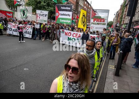 Pas de cessez-le-feu pas de paix, un appel à ne pas voter pour le Parti travailliste, manifestation pro-palestinienne dans le centre de Londres le 08/06/2024, Londres, Angleterre, Royaume-Uni Banque D'Images