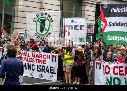 Pas de cessez-le-feu pas de paix, un appel à ne pas voter pour le Parti travailliste, manifestation pro-palestinienne dans le centre de Londres le 08/06/2024, Londres, Angleterre, Royaume-Uni Banque D'Images