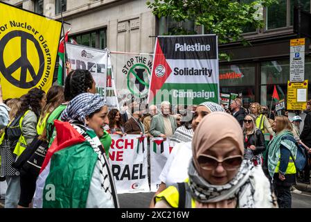 Pas de cessez-le-feu pas de paix, un appel à ne pas voter pour le Parti travailliste, manifestation pro-palestinienne dans le centre de Londres le 08/06/2024, Londres, Angleterre, Royaume-Uni Banque D'Images