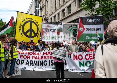 Pas de cessez-le-feu pas de paix, un appel à ne pas voter pour le Parti travailliste, manifestation pro-palestinienne dans le centre de Londres le 08/06/2024, Londres, Angleterre, Royaume-Uni Banque D'Images