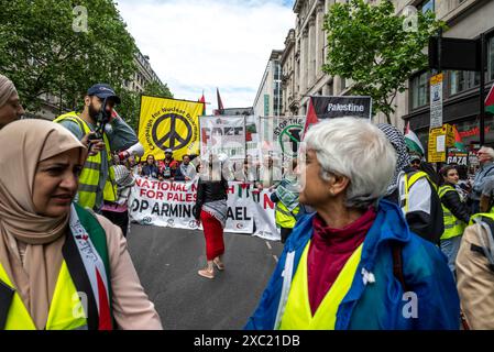 Pas de cessez-le-feu pas de paix, un appel à ne pas voter pour le Parti travailliste, manifestation pro-palestinienne dans le centre de Londres le 08/06/2024, Londres, Angleterre, Royaume-Uni Banque D'Images