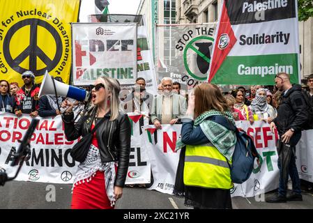 Pas de cessez-le-feu pas de paix, un appel à ne pas voter pour le Parti travailliste, manifestation pro-palestinienne dans le centre de Londres le 08/06/2024, Londres, Angleterre, Royaume-Uni Banque D'Images