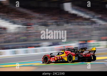 Le Mans, France, 13 juin 2024#51 Ferrari AF Corse (ITA) Ferrari 499P (HY) - Alessandro Pier Guidi (ITA) / James Calado (GBR) / Antonio Giovinazzi (ITA) lors de la 92ème édition des 24 heures du Mans, 4ème manche du Championnat du monde d'Endurance FIA WEC 2024, Hyperpole, circuit des 24H du Mans, 13 juin 2024 au Mans, France. Photo Kristof Vermeulen/Agence MPS crédit Agence MPS/Alamy Live News Banque D'Images