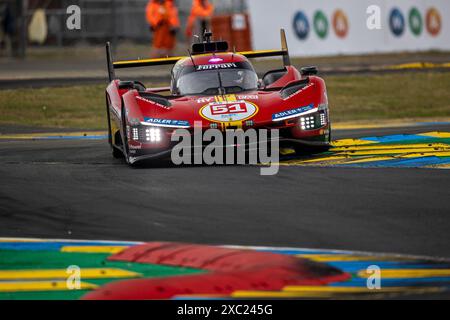 Le Mans, France, 13 juin 2024#51 Ferrari AF Corse (ITA) Ferrari 499P (HY) - Alessandro Pier Guidi (ITA) / James Calado (GBR) / Antonio Giovinazzi (ITA) lors de la 92ème édition des 24 heures du Mans, 4ème manche du Championnat du monde d'Endurance FIA WEC 2024, Hyperpole, circuit des 24H du Mans, 13 juin 2024 au Mans, France. Photo Kristof Vermeulen/Agence MPS crédit Agence MPS/Alamy Live News Banque D'Images