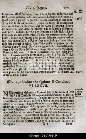 Mappamondo Istorico. Volume IV. deuxième partie. Royaumes issus du déclin et de la chute de l'Empire romain en Occident. De 420 AD à 1692 AD. Rois d'Espagne. Isabelle (1451-1504) et Ferdinand le Catholique (1452-1516). Par le Père Antonio Foresti (1625-1692), de la Compagnie de Jésus. Parme, 1710. Banque D'Images