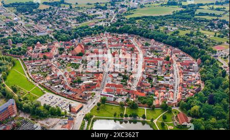 Vue aérienne du centre historique de Wittstock (Allemagne) Banque D'Images