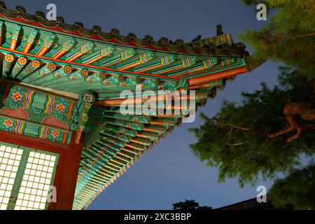 Nuit du palais de Changgyeonggung, toit traditionnel à Séoul, Corée Banque D'Images