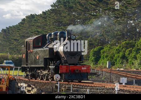 Une locomotive à vapeur historique de classe WW de 1915 au Glenbrook Vintage Railway, une attraction touristique à Waiuku, en Nouvelle-Zélande Banque D'Images