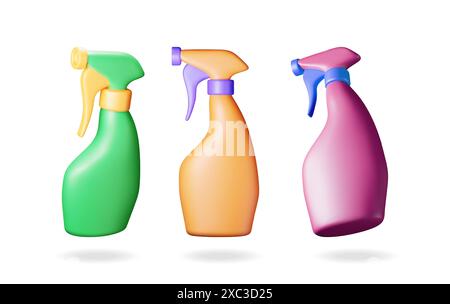 3d ensemble de bouteille avec détergent liquide isolé Illustration de Vecteur