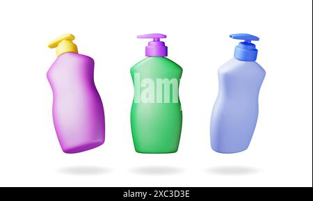 Ensemble 3D de bouteille en plastique avec pompe de distribution Illustration de Vecteur