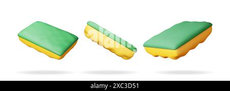 Ensemble 3D d'éponge pour laver la vaisselle Illustration de Vecteur