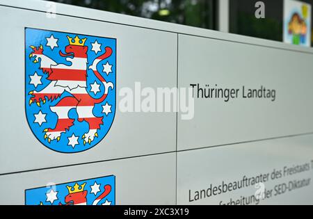 Erfurt, Allemagne. 14 juin 2024. Le parlement de l'État de Thuringe. Les élections d'État se tiendront en Thuringe le 1er septembre 2024. Crédit : Martin Schutt/dpa/Alamy Live News Banque D'Images