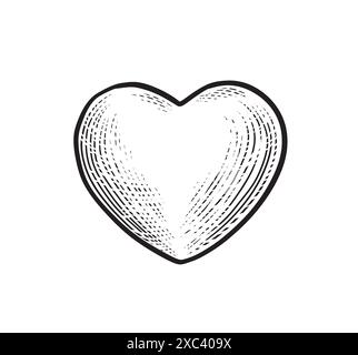 Cœur dessiné à la main avec des rayons. Illustration de gravure vintage Vector noir dans le style croquis isolé sur un blanc. Concept de la Saint-Valentin. Illustration de Vecteur