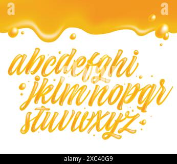 Ensemble alphabet anglais en caramel, liquide et brillant. Illustration vectorielle typographique. Illustration de Vecteur