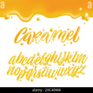 Ensemble alphabet anglais en caramel, liquide et brillant. Illustration vectorielle typographique. Illustration de Vecteur