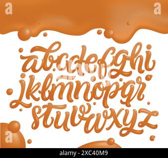 Ensemble alphabet anglais en caramel, liquide et brillant. Illustration vectorielle typographique. Illustration de Vecteur