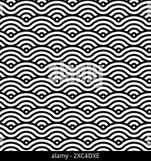 Motif ondulé sans coutures. Motif noir et blanc, illustration vectorielle horizontale. Illustration de Vecteur