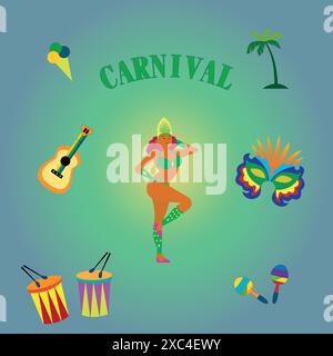 Collection de carnaval de design coloré. Design pour le Carnaval du Brésil. Illustration abstraite décorative avec des doodles colorés. Illustration de Vecteur