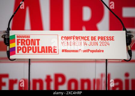 Paris, France. 14 juin 2024. Julien Mattia/le Pictorium - Conférence de presse du Nouveau Front populaire - 14/06/2024 - France/Ile-de-France (région)/Paris - illustration à la conférence de presse du Nouveau Front populaire à la Maison de la chimie, Paris, le 14 juin 2024. Crédit : LE PICTORIUM/Alamy Live News Banque D'Images