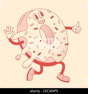 Drôle de beignet groovy personnage comique Illustration de Vecteur