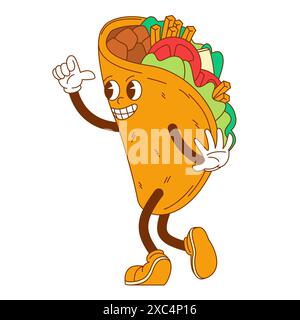 Personnage comique Taco groovy Illustration de Vecteur