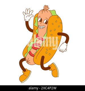 Personnage comique de hot dog groovy Illustration de Vecteur