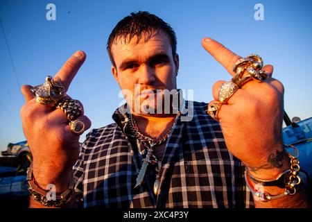 Michael Carroll, Lotto Lout, à sa maison de Fenland. Banque D'Images