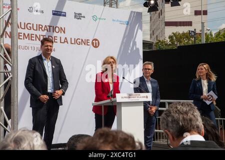 La RATP et l’IDFM ont inauguré, jeudi 13 juin 2024, l’extension de la ligne 11 du métro Banque D'Images