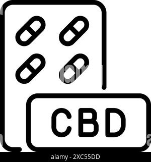 Pilules d'extrait de marijuana médicale ou de CBD, symbole vectoriel. Icône de ligne de capsule de cannabis. Capsules CBD pour la santé mentale, la relaxation et le traitement de la dépression Illustration de Vecteur