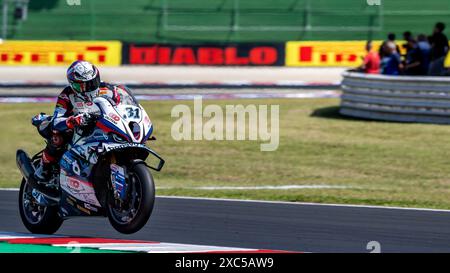 Misano, Italie. 14 juin 2024. NÂ°31 Garrett Gerloff USA BMW M 1000 RR Bonovo action BMW pendant SBK - Free Practice Pirelli Emilia-Romagna Round, World Superbike - SBK course à Misano, Italie, 14 juin 2024 crédit : Agence photo indépendante/Alamy Live News Banque D'Images