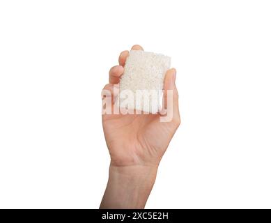 Luffa éponge loofah isolé, laver la gourde naturelle à la main. Nettoyage écologique tenant le bain hygiénique des doigts de la paume. Salle de bain bien-être utilisation rugueuse poignée, propreté s Banque D'Images