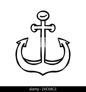 Ancre vecteur icône logo bateau symbole gouvernail pirate, graphique d'illustration simple nautique. design noir doodle Illustration de Vecteur