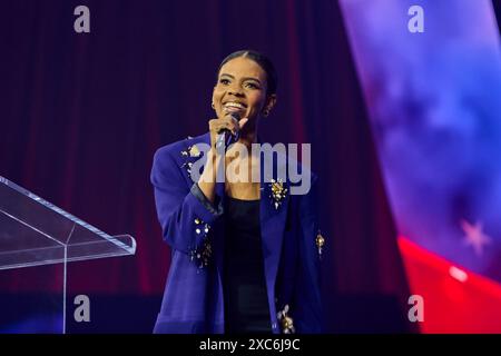 Detroit, Michigan, États-Unis. 14 juin 2024. Candace Owens prend la parole lors de la conférence Turning point action People's Conference à Detroit, Michigan, le vendredi 14 juin 2024. (Crédit image : © Dominic Gwinn/ZUMA Press Wire) USAGE ÉDITORIAL SEULEMENT! Non destiné à UN USAGE commercial ! Banque D'Images