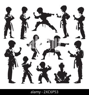 Ensemble silhouette de jeunes garçons de karaté. Illustration isolée vectorielle Illustration de Vecteur