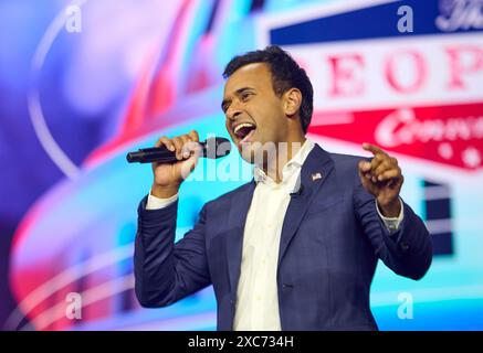 Detroit, Michigan, États-Unis. 14 juin 2024. Vivek Ramaswamy au Turning point action People's Convention à Detroit, Michigan, le vendredi 14 juin 2024. (Crédit image : © Dominic Gwinn/ZUMA Press Wire) USAGE ÉDITORIAL SEULEMENT! Non destiné à UN USAGE commercial ! Banque D'Images