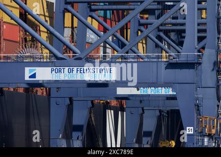 Panneaux au port de Felixstowe, Suffolk, England, United Kingdom Banque D'Images