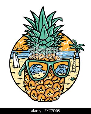 Ananas frais sur la plage Illustration de Vecteur