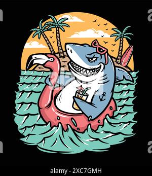 le requin est relaxant sur l'illustration de la plage Illustration de Vecteur