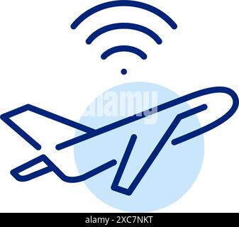 Avion grimpant et symbole wi-fi. Services en ligne à bord, accès Internet aérien. Pixel Perfect, icône de vecteur de contour modifiable Illustration de Vecteur