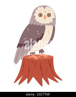 Hibou assis sur une souche d'arbre. Illustration de Vecteur
