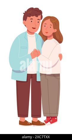 Tendresse d'amour et sentiments romantiques concept. Jeune amoureux souriant couple garçon et fille debout embrassant embrassant les uns les autres sentiment dans l'amour vecteur i Illustration de Vecteur