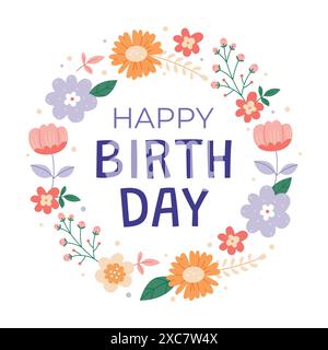 Ensemble de cartes d'anniversaire vintage avec fleurs abstraites Illustration de Vecteur