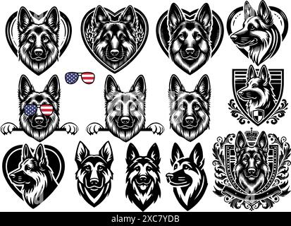 Chien de police Berger allemand Peeking, chien de garde race Illustration de Vecteur