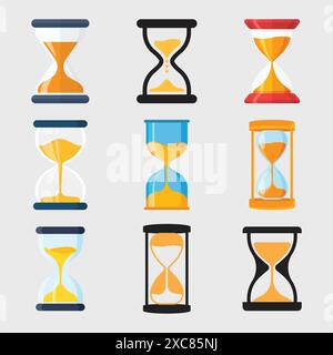 Icônes de sablier définies dans un style plat. Illustration vectorielle de sablier sur fond isolé. Concept d'affaires de signe d'horloge de sable. Illustration de Vecteur