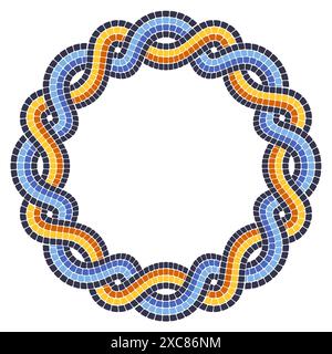 Cadre rond avec deux tresses de mosaïque entrelacées, frontière avec motif d'entrelacement, cercle de queues de cochon en mosaïque, vecteur Illustration de Vecteur