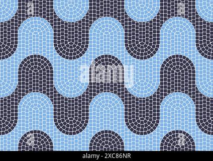 Tuile de mosaïque ondulée bleue, modèle sans couture, pavement de mosaïque portugaise avec des vagues, vecteur Illustration de Vecteur