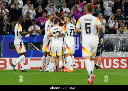 Munich, Allemagne. 14 juin 2024. Munich, Allemagne, 14 juin 2024 : les joueurs allemands célébrant lors de l'UEFA EURO 2024 Group A match de football entre l'Allemagne et l'Écosse à l'Arena Munich, Allemagne. (Sven Beyrich/SPP) crédit : photo de presse sportive SPP. /Alamy Live News Banque D'Images
